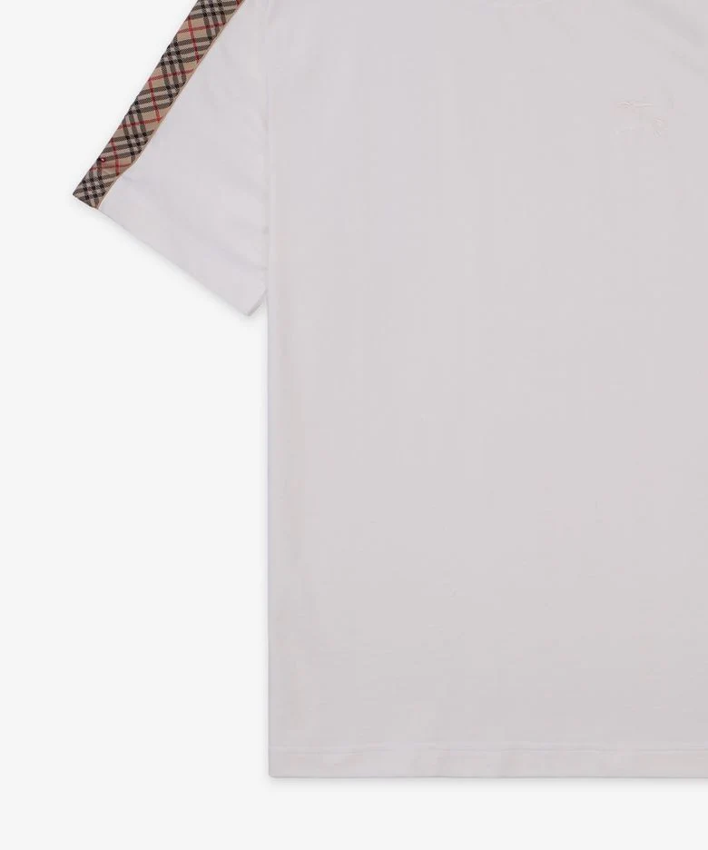 Burberry Checkered Trim T-Shirt In White - Image 4