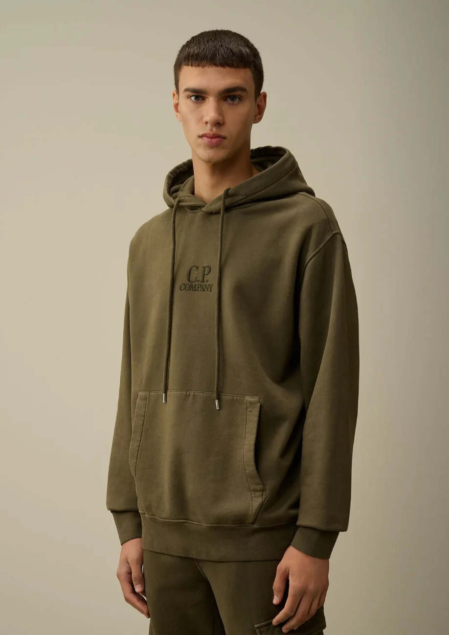 Cp Company 009B Brushed Fleece Resist Dyed Hoodie In Ivy Green - Image 2