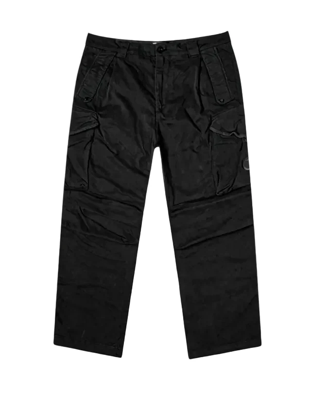 Cp Company 123A Stretch Sateen Loose Fit Lens Cargo Pants In Black