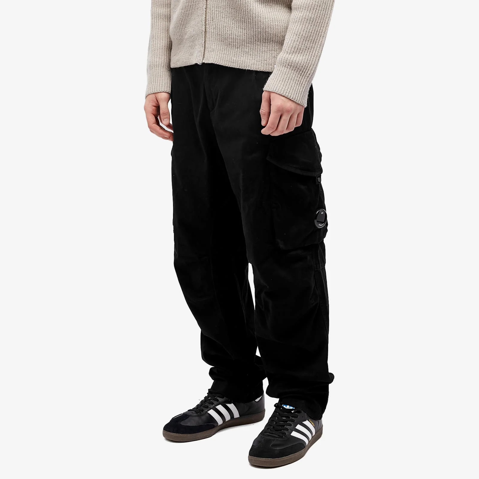 Cp Company 123A Stretch Sateen Loose Fit Lens Cargo Pants In Black - Image 2
