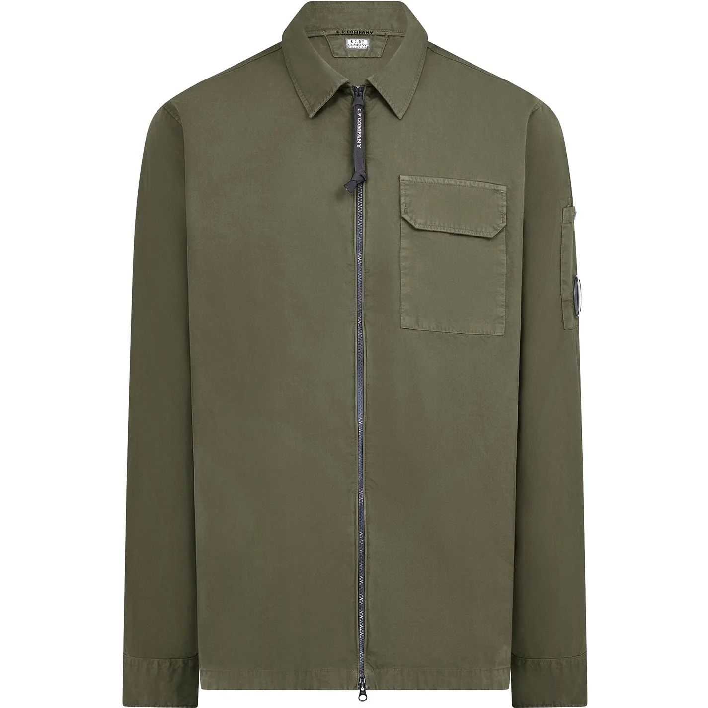 Cp Company 124A Organic Gabardine Lens Zip Overshirt In Ivy Green