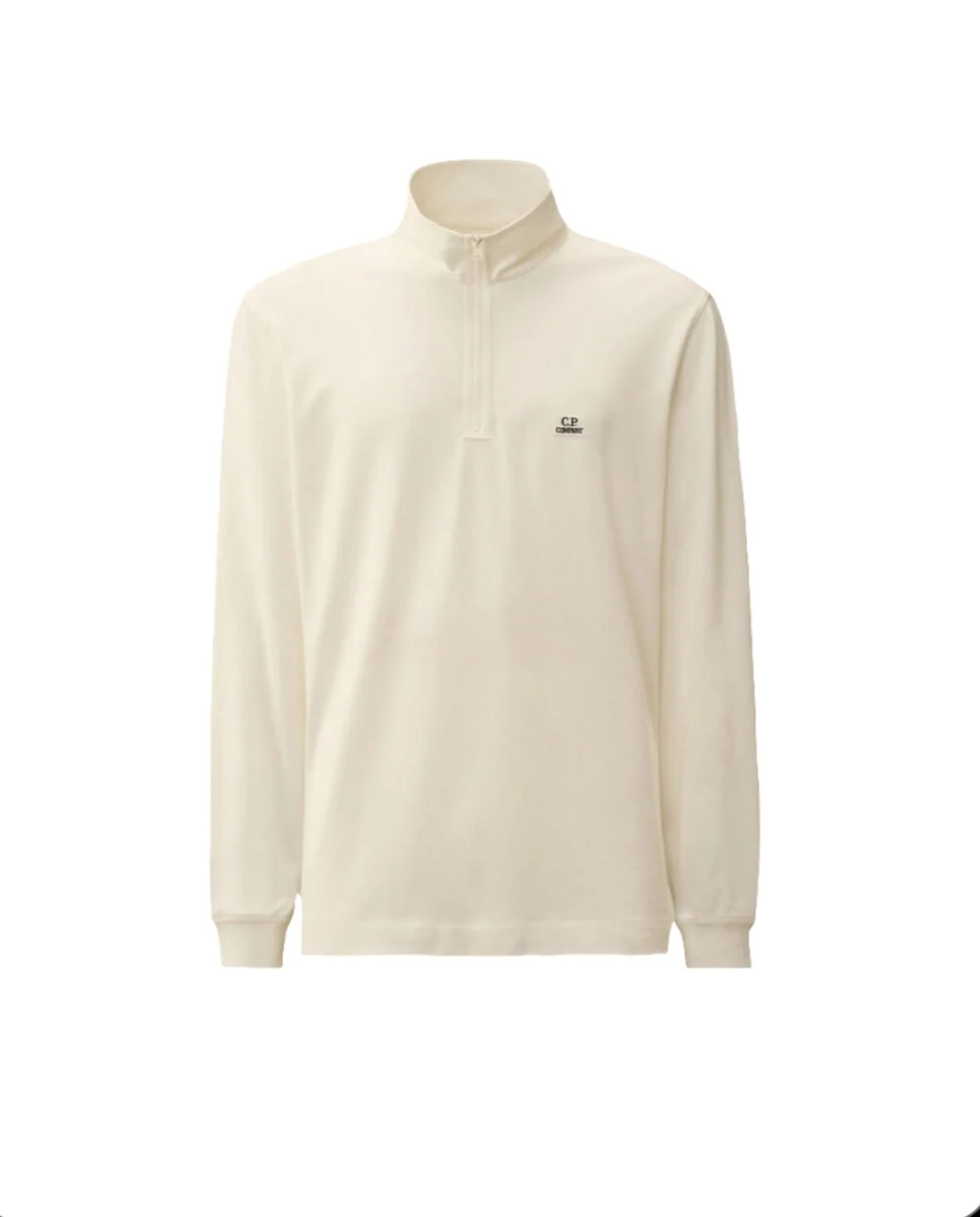 Cp Company 152A Stretch Piquet Long Sleeved Zip Polo Shirt In White