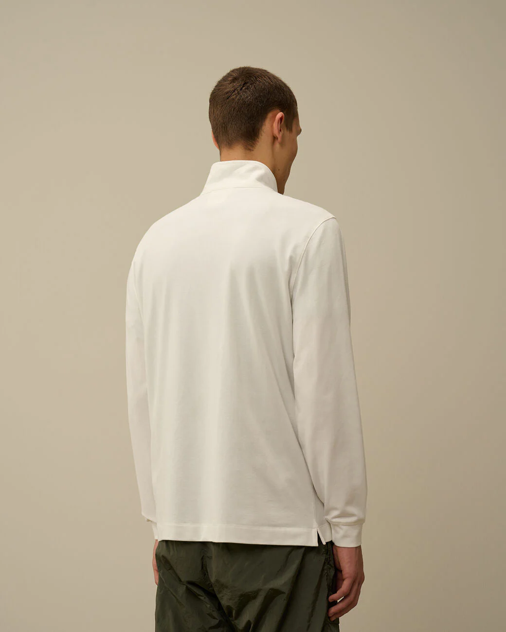 Cp Company 152A Stretch Piquet Long Sleeved Zip Polo Shirt In White - Image 3
