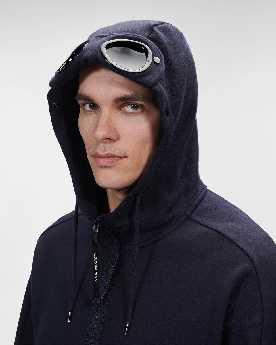Cp Company Diagonal Raised Goggle Full Zip Hoodie In Navy - Image 3