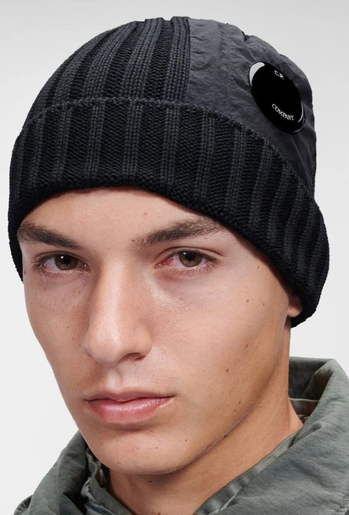 Cp Company Extrafine Merino Wool Mixed Lens Beanie In Navy - Image 3