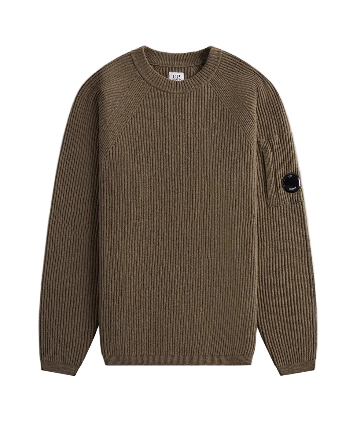 Cp Company Funnel Neck Lens Knit Sweatshirt In Walnut Brown