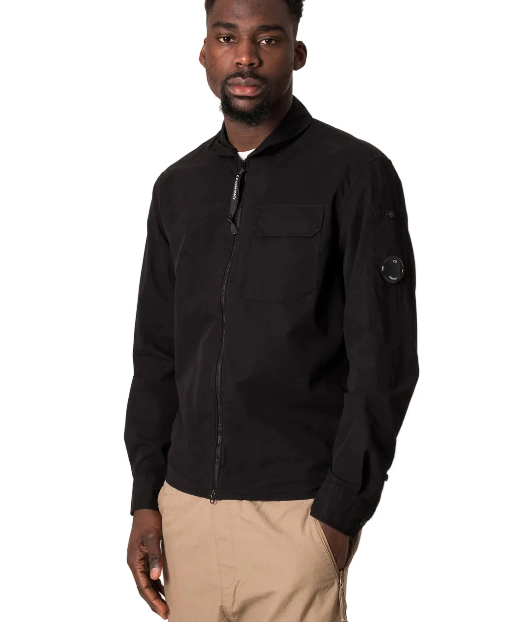 Cp Company Gabardine 158A Full Zip Lens Overshirt In Black
