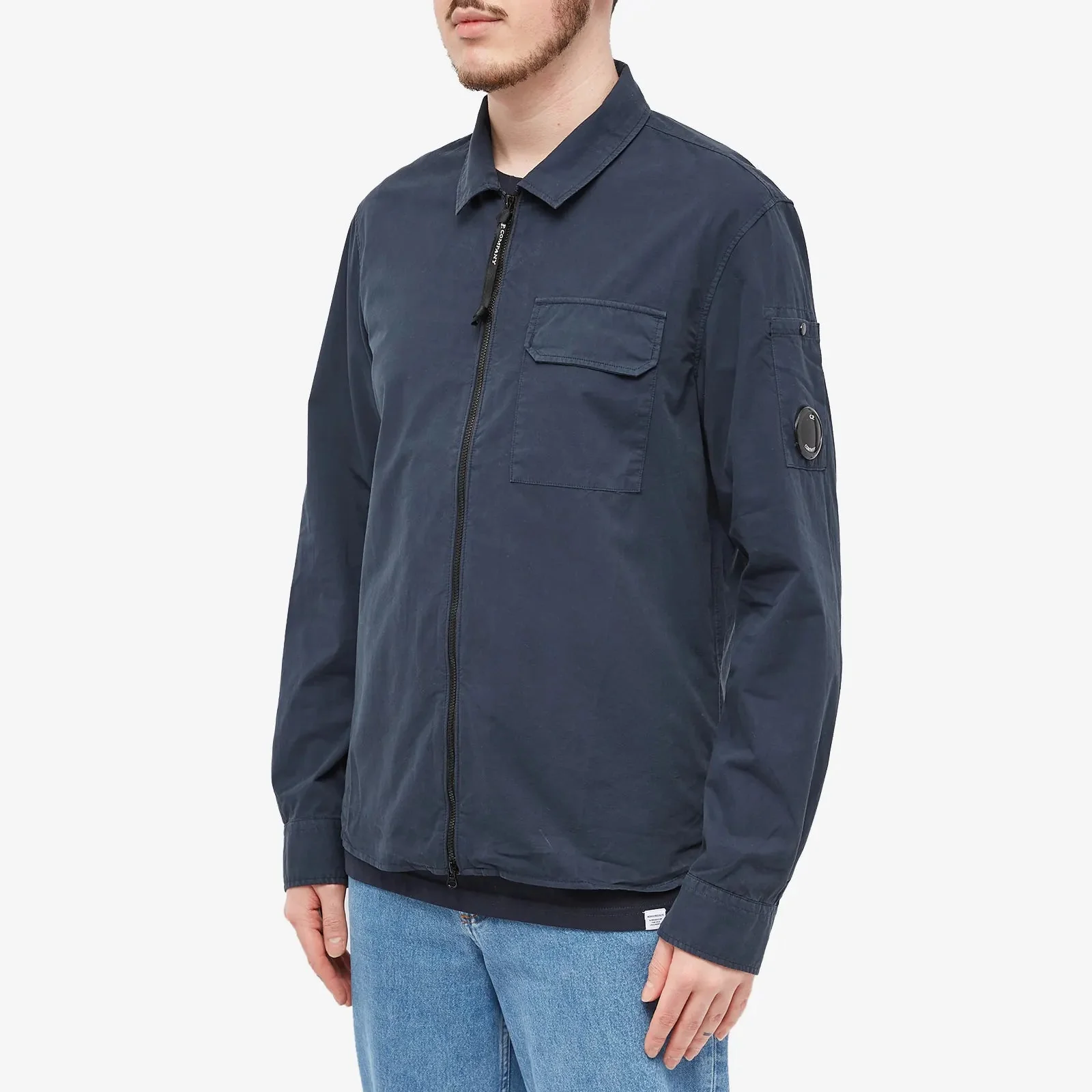 Cp Company Gabardine 158A Full Zip Lens Overshirt In Navy - Image 3