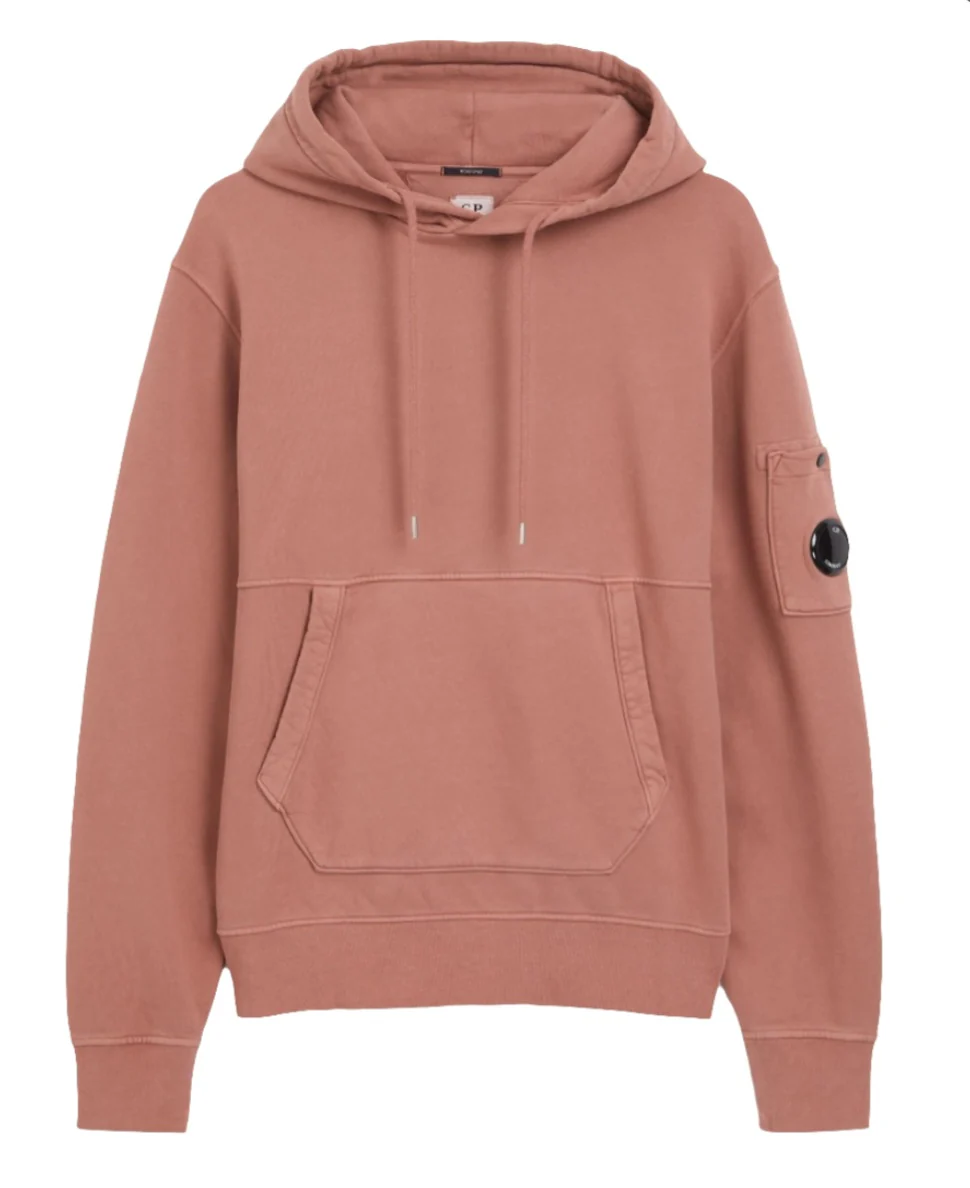 Cp Company Garment Dyed Overhead Lens Hoodie In Cedar Wood
