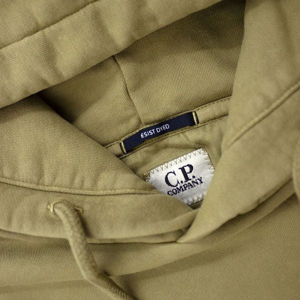 Cp Company Garment Dyed Overhead Lens Hoodie In Green Olive - Image 3