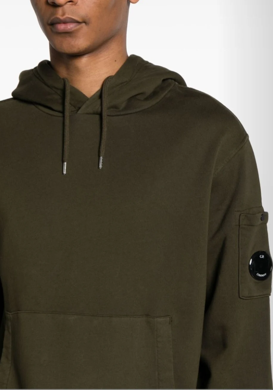 Cp Company Garment Dyed Overhead Lens Hoodie In Ivy Green