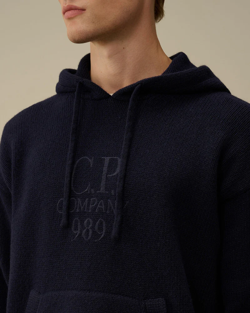 Cp Company Lambswool Grs Boxy Hooded Knit In Navy - Image 3