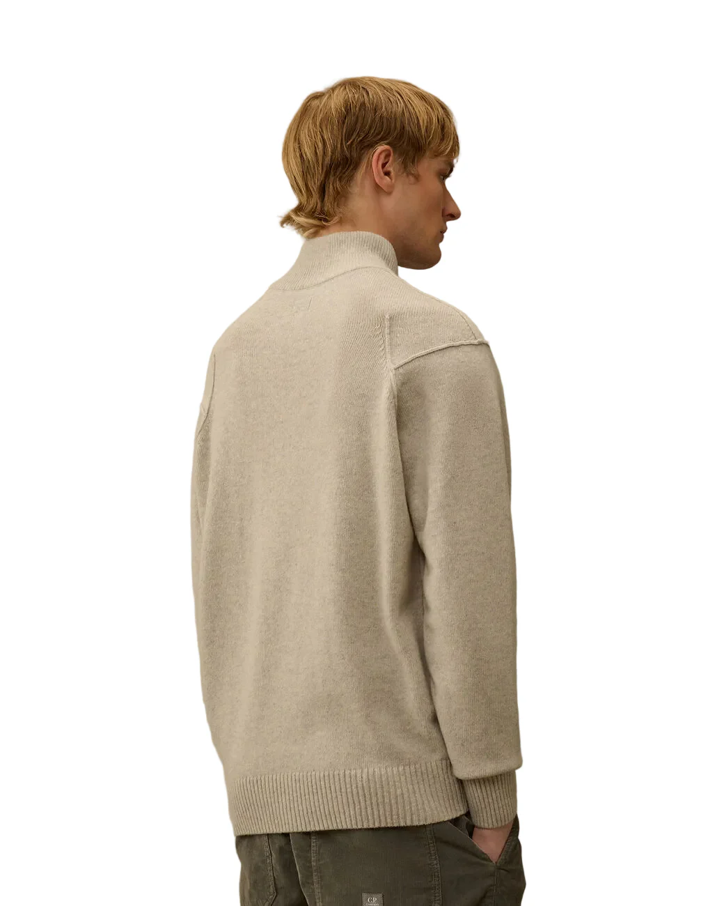 Cp Company Lambswool Grs Half Zip Knit In Off White Melange - Image 4
