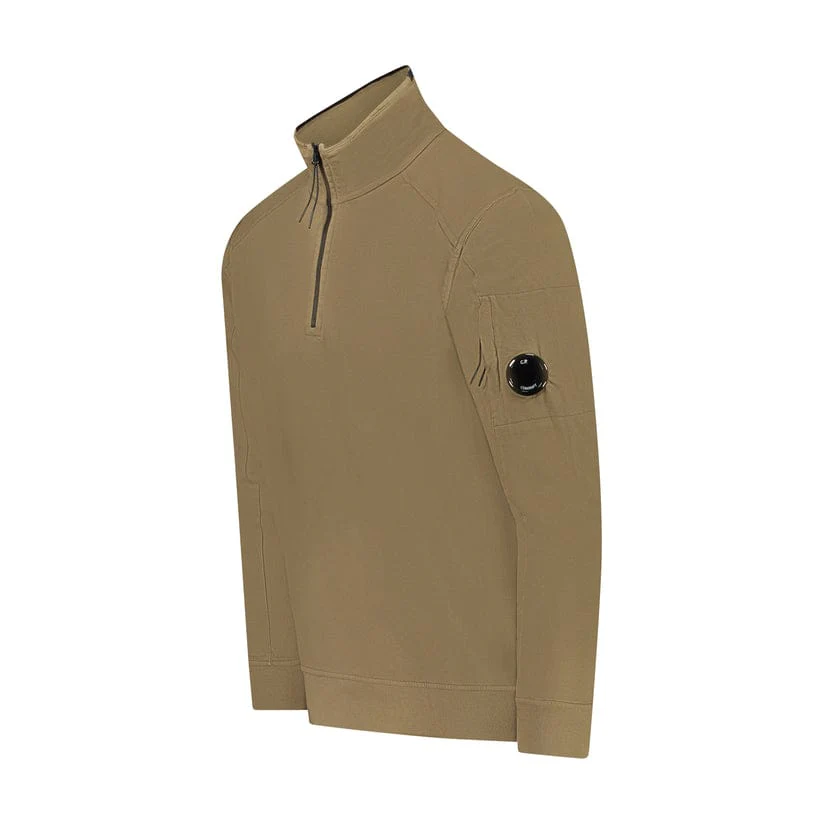 Cp Company Light Fleece Quarter Zip Lens Sweatshirt in Butternut Brown - Image 2