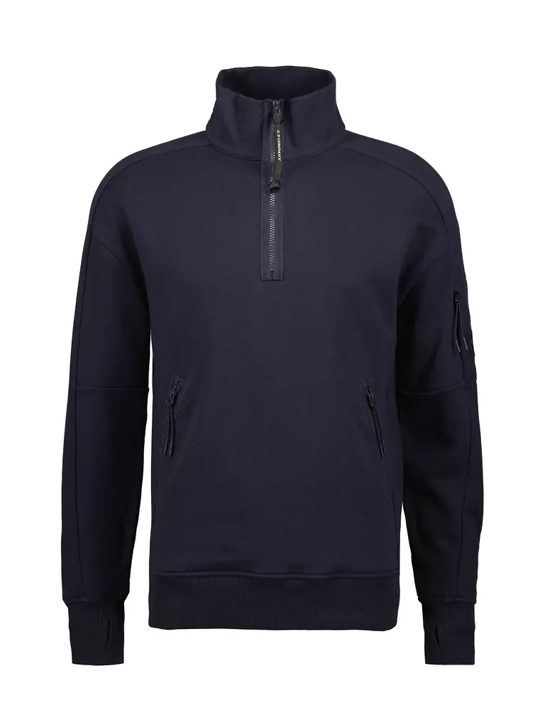 Cp Company Quarter Zip Collar Sweatshirt In Navy