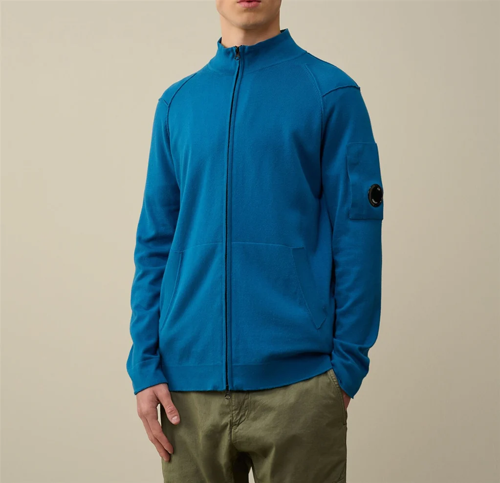 Cp Company Sea Island Knitted Full Zip Lens Cardigan In Blue - Image 3