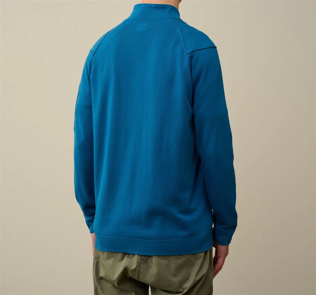 Cp Company Sea Island Knitted Full Zip Lens Cardigan In Blue - Image 4