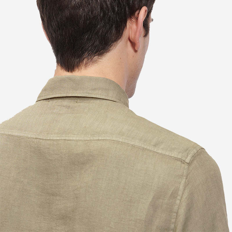 Cp Company Short Sleeve Logo Linen Shirt In Cobblestone - Image 4