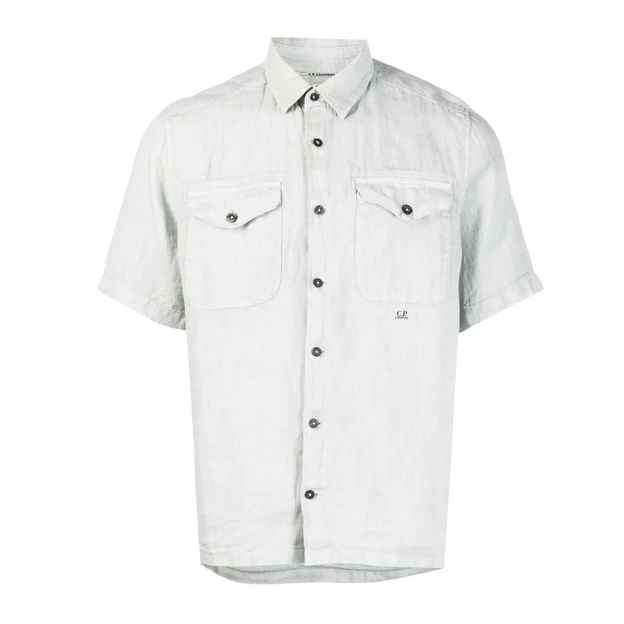 Cp Company Short Sleeve Logo Linen Shirt In White