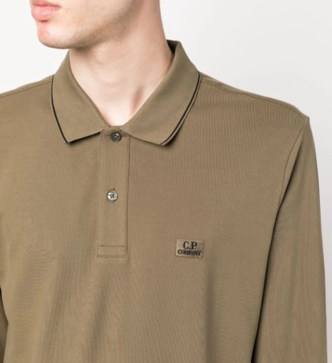 Cp Company 070A Slim Fit Long Sleeve Stretch Piquet Polo Shirt in Butternut Brown - Image 2