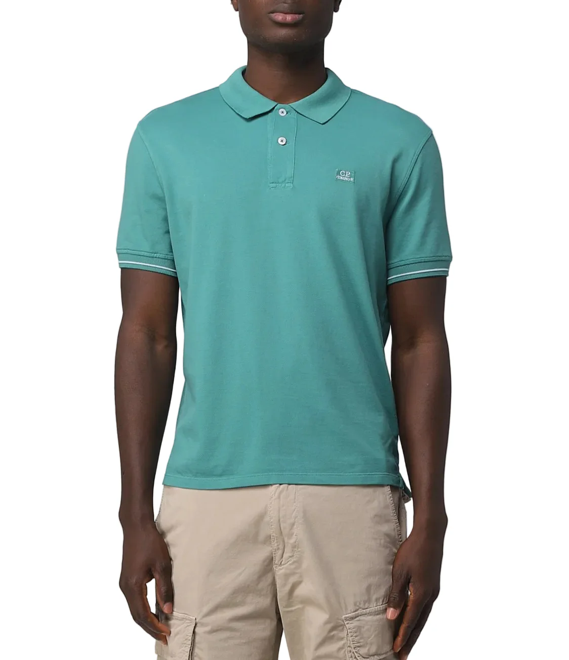 Cp Company Tacting Piquet Logo Polo Shirt In Frosty Green