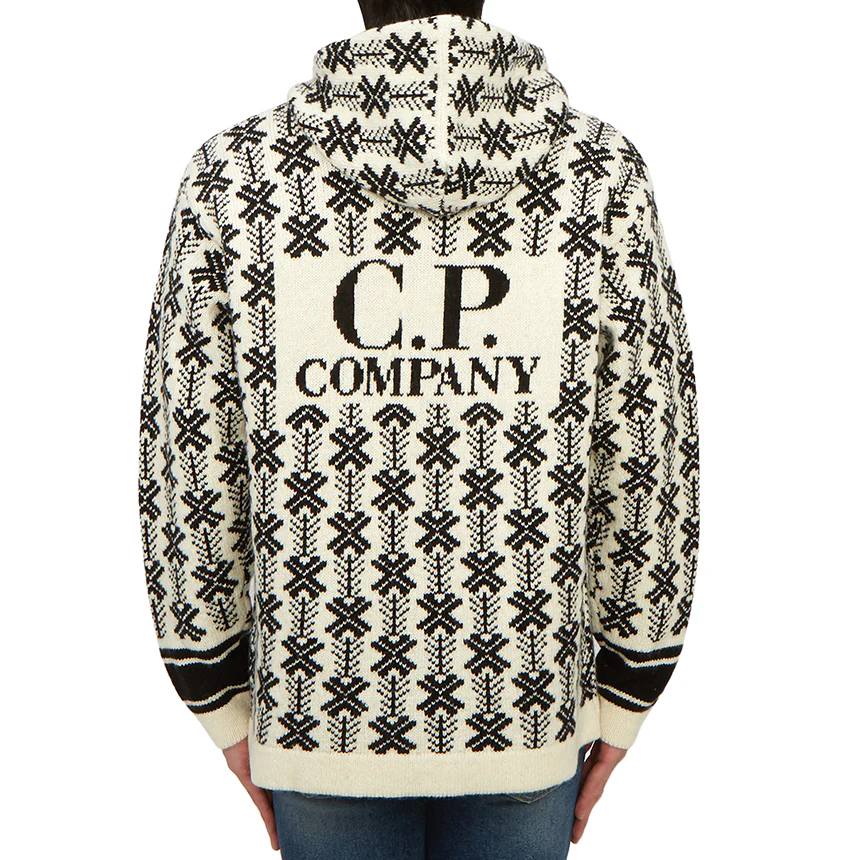 Cp Company V01 Wool Jacquard Logo Hooded Knit In Black