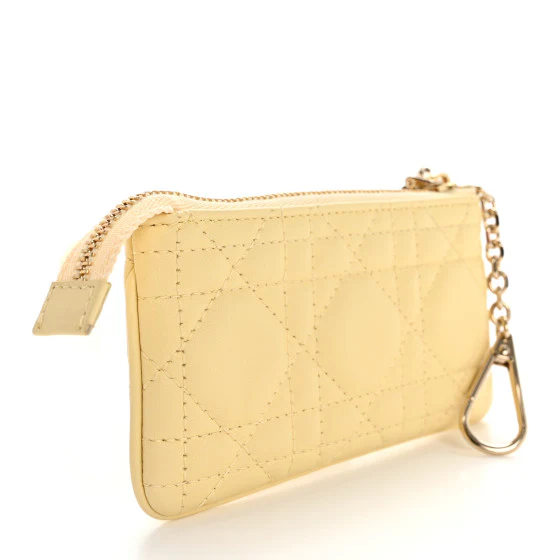 Dior Lambskin Cannage Zipped Key Case In Yellow - Image 7