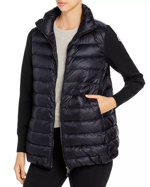 Moncler Ladies Hybrid Knit Down Cardigan in Black - Image 3