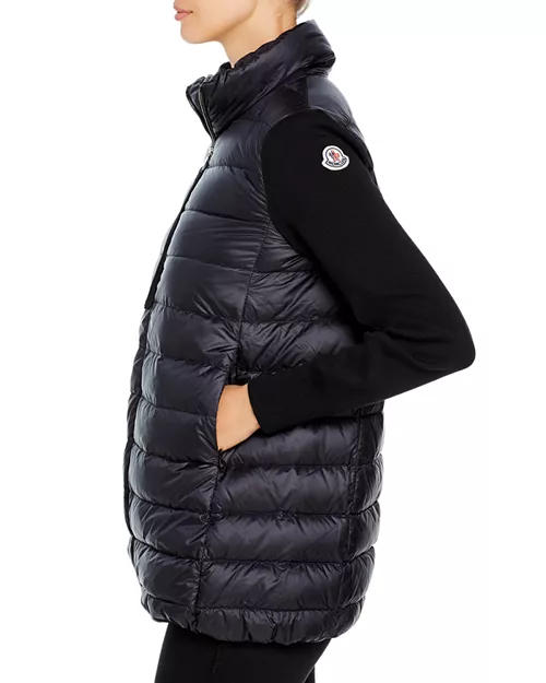 Moncler Ladies Hybrid Knit Down Cardigan in Black - Image 4