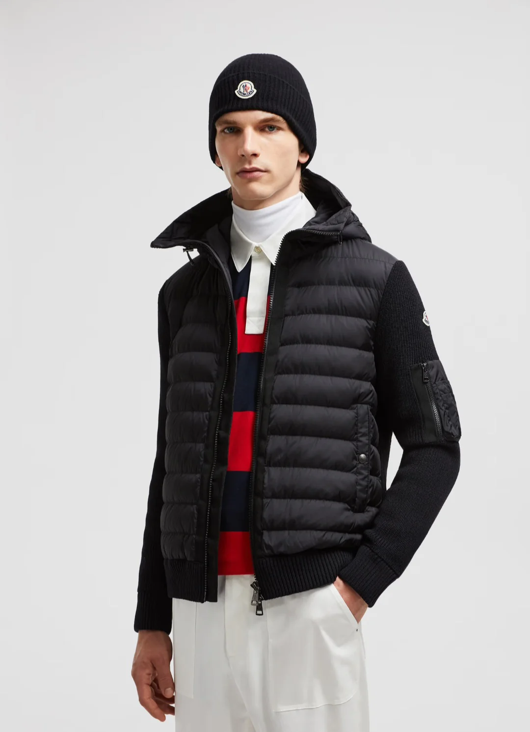 Moncler Padded Wool Cardigan In Black - Image 3