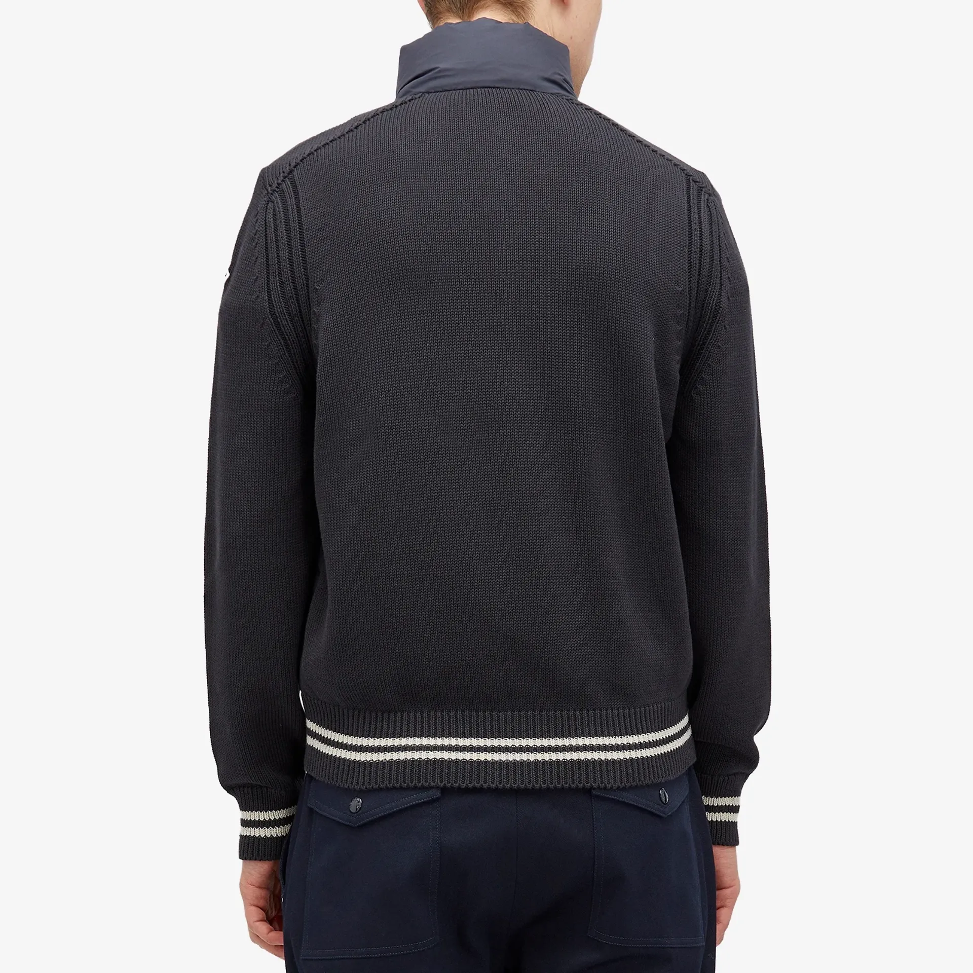 Moncler Striped Trim Down Cardigan in Navy - Image 3