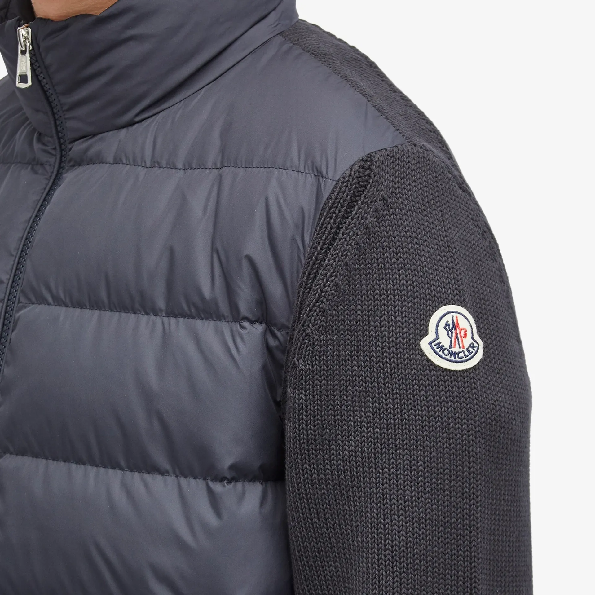 Moncler Striped Trim Down Cardigan in Navy - Image 4