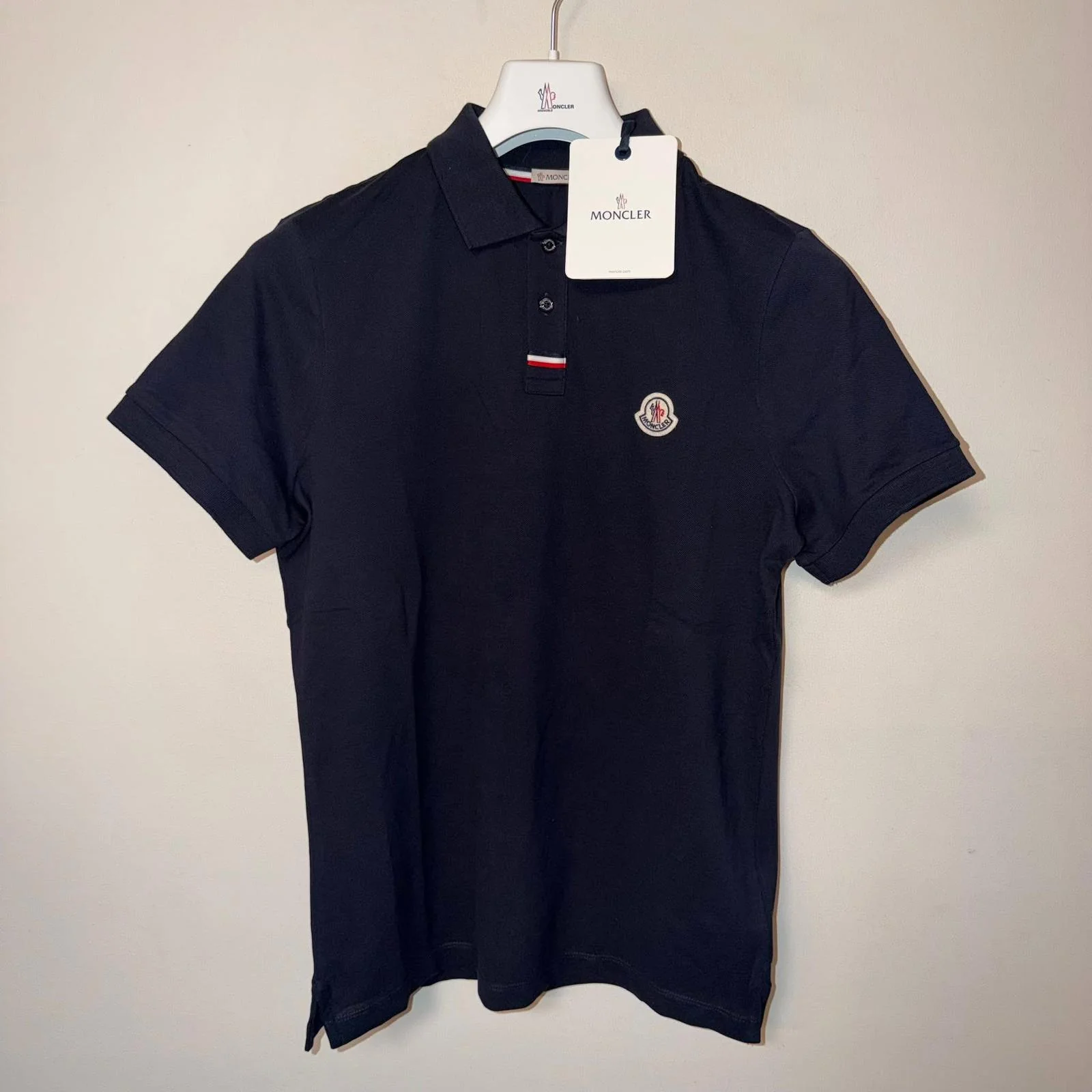 Moncler Tri Strip Polo Shirt In Navy