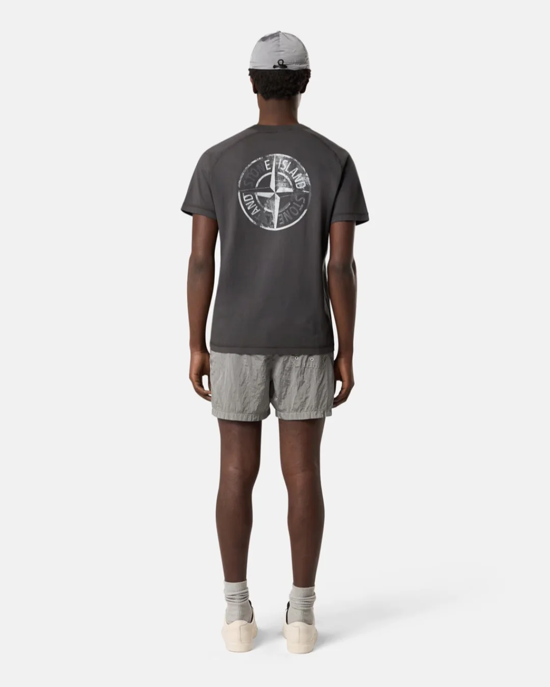 Stone Island Button Nylon Metal Swimshorts In Pearl Grey - Image 3