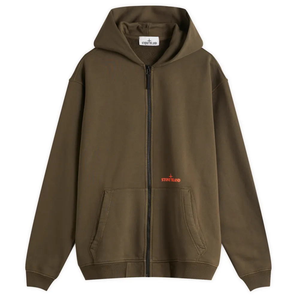 Stone Island Boxy Fit Cotton Fleece Full Zip Hoodie In Verde