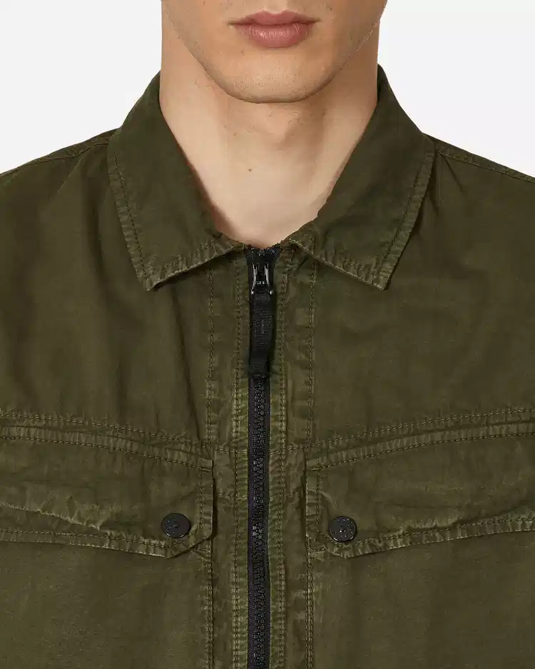 Stone Island Garment Dyed Overshirt In Olive - Image 2