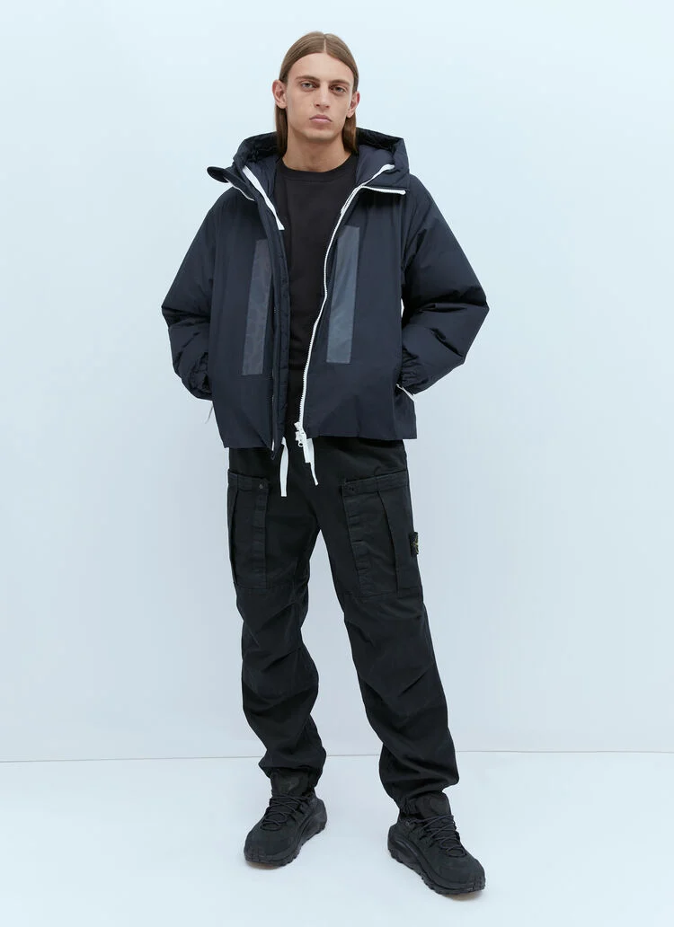 Stone Island Marina Rubber Wax Poplin Down Jacket In Navy - Image 2