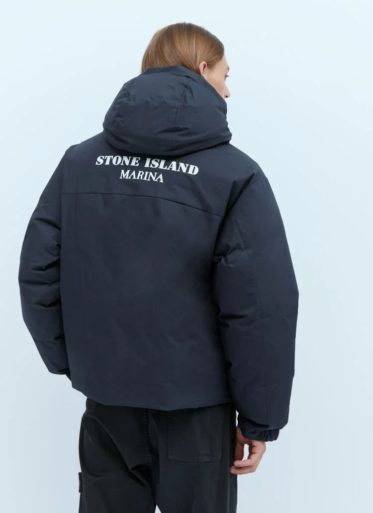 Stone Island Marina Rubber Wax Poplin Down Jacket In Navy - Image 6