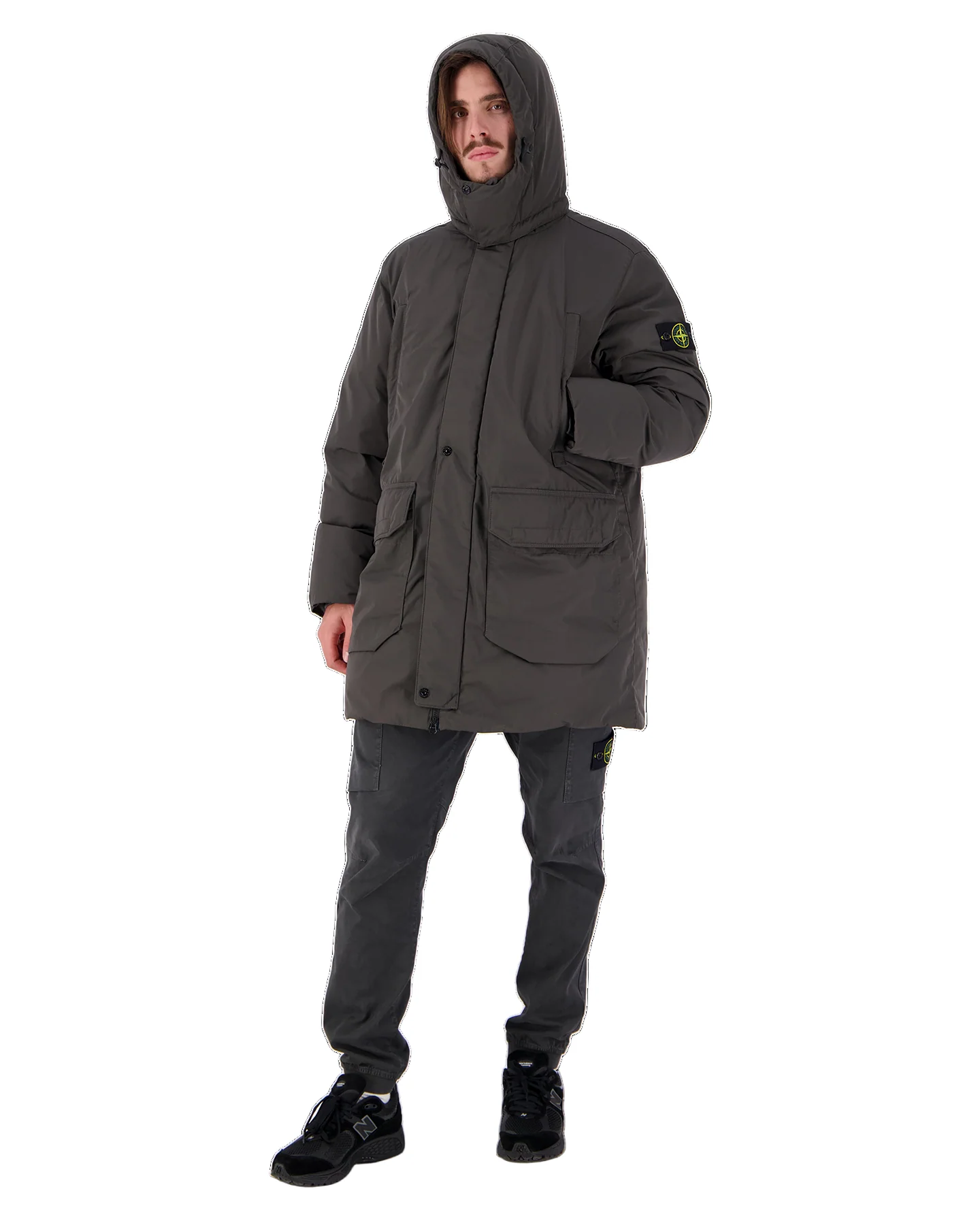 Stone Island Micro Twill Down Jacket In Charcoal - Image 3