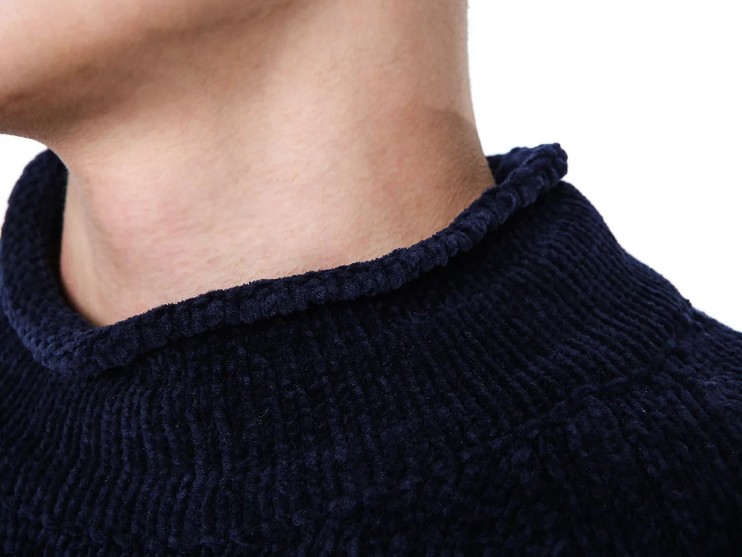 Stone Island Mock Neck Cotton Chenille Knit In Navy - Image 3