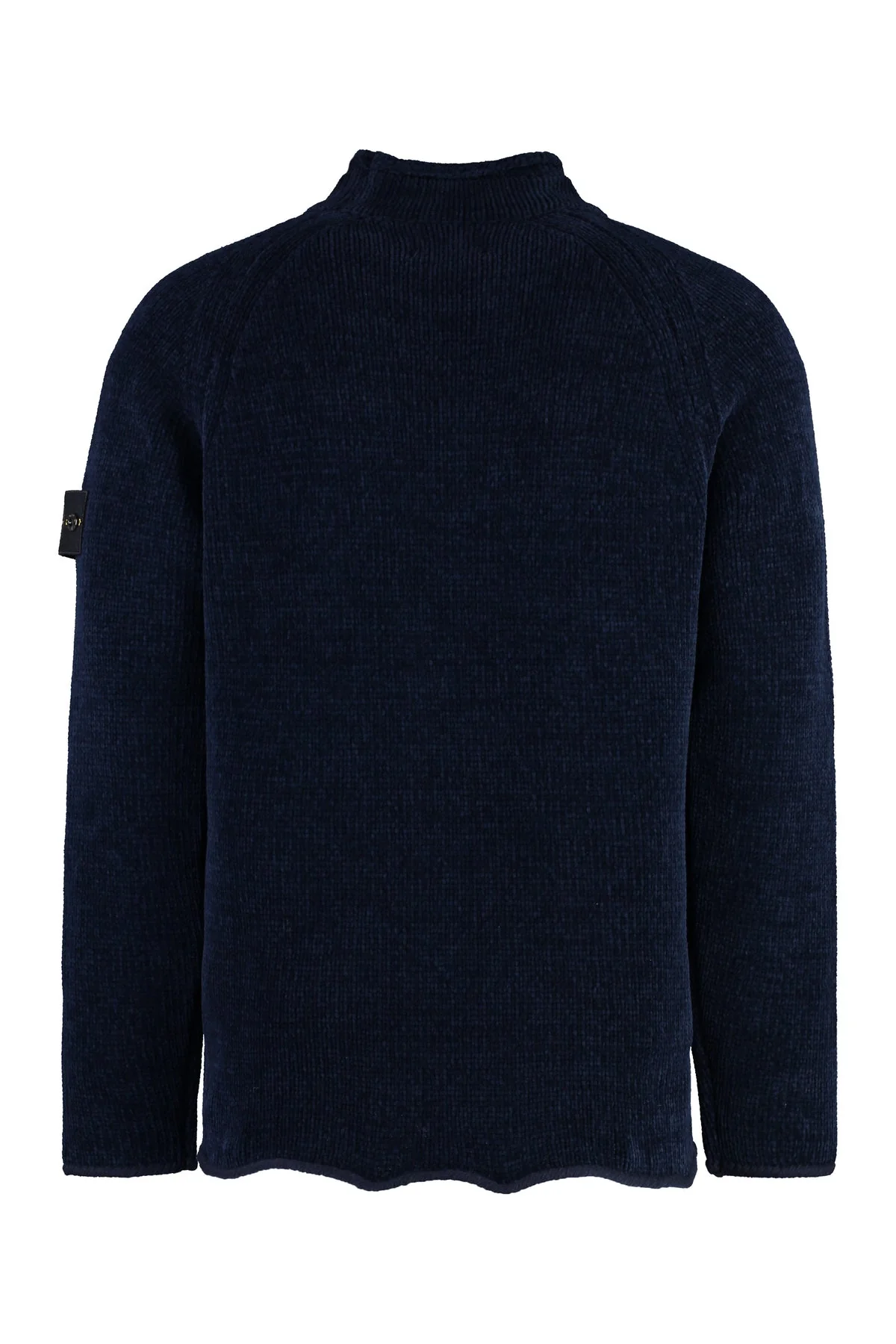 Stone Island Mock Neck Cotton Chenille Knit In Navy - Image 4