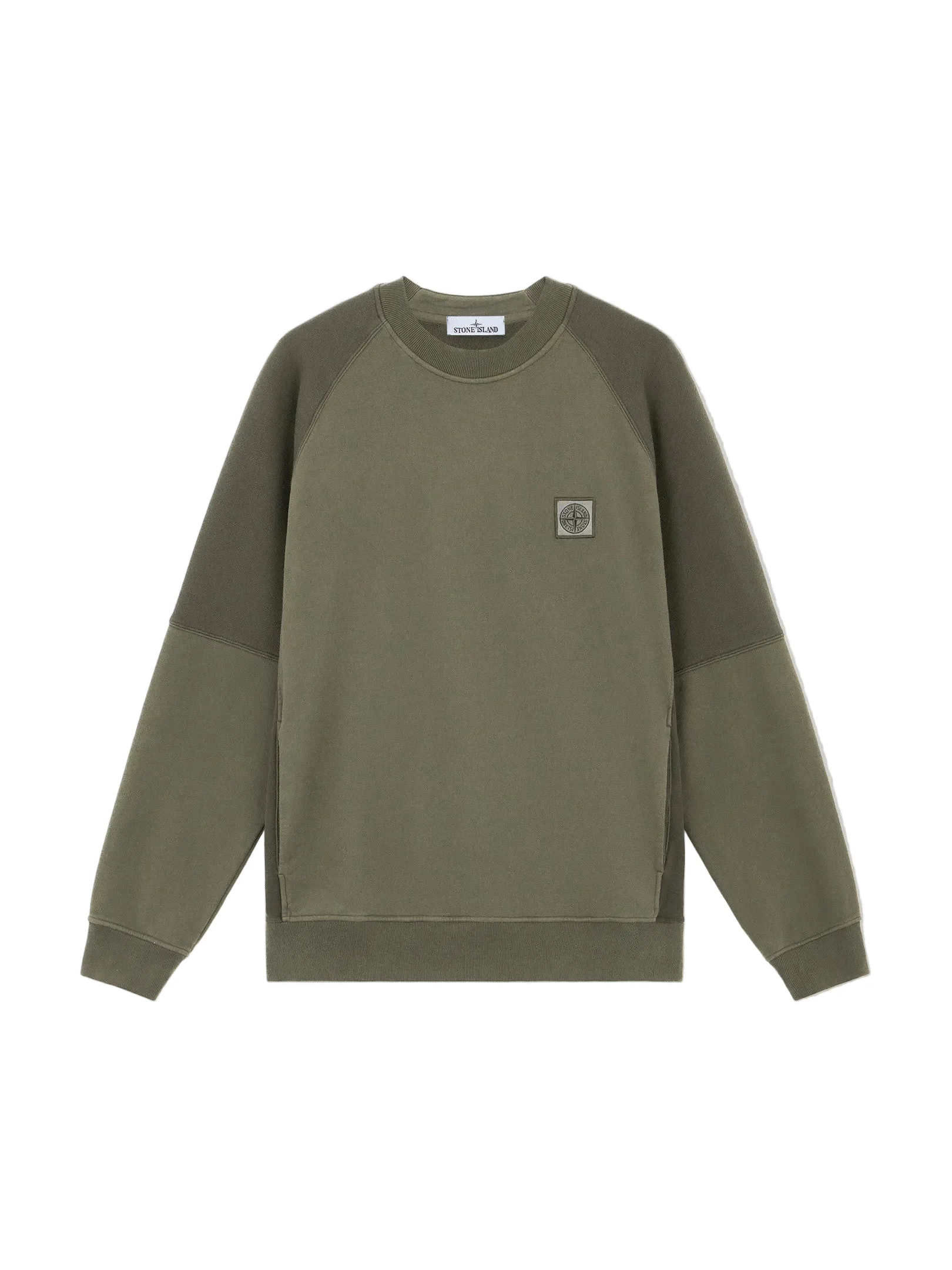 Stone Island Patch Logo Paneled Sweatshirt In Khaki