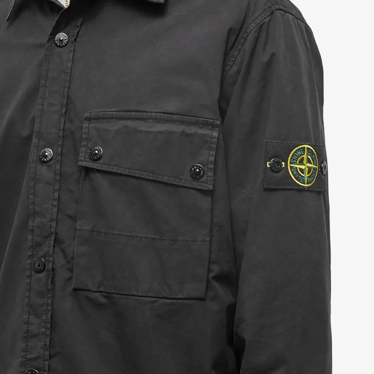 Stone Island Supima Cotton Twill Stretch-Tc Button Overshirt In Black - Image 2