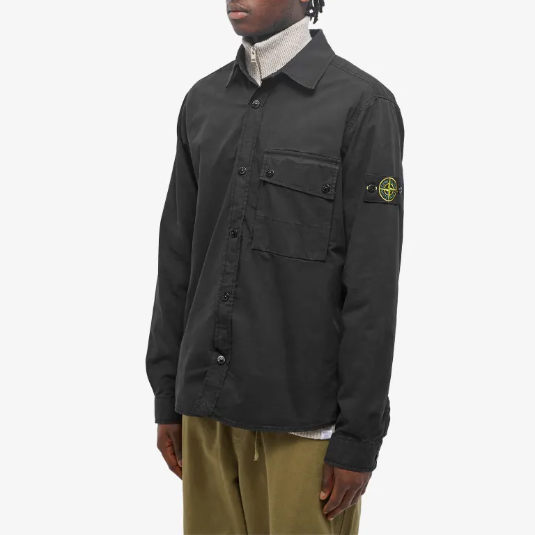 Stone Island Supima Cotton Twill Stretch-Tc Button Overshirt In Black - Image 4