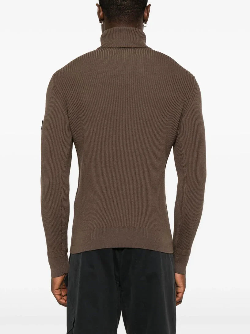 Stone Island Turtle Neck Ribbed Wool Sweatshirt Walnut Brown - Image 4