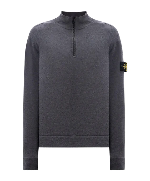 Stone Island Virgin Wool Quarter Zip Sweatshirt Dark Grey