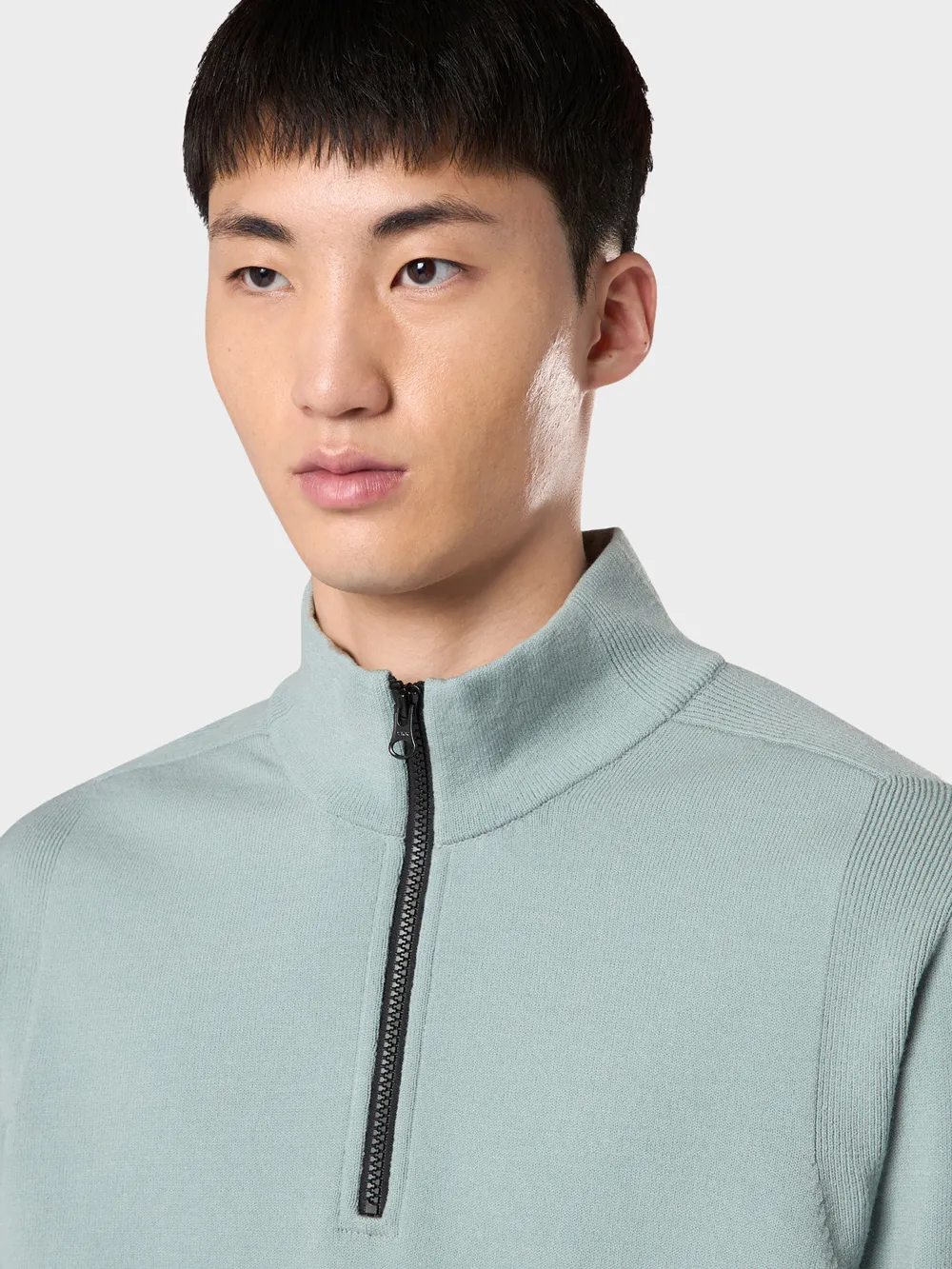 Stone Island Virgin Wool Quarter Zip Sweatshirt Grig Verd - Image 2