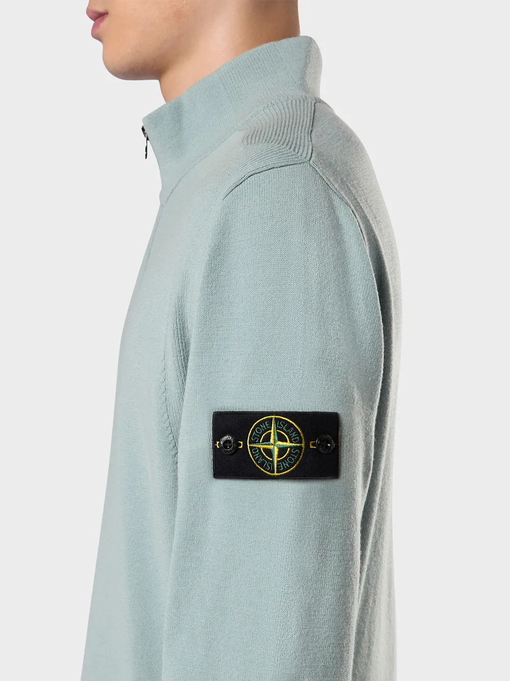 Stone Island Virgin Wool Quarter Zip Sweatshirt Grig Verd - Image 3