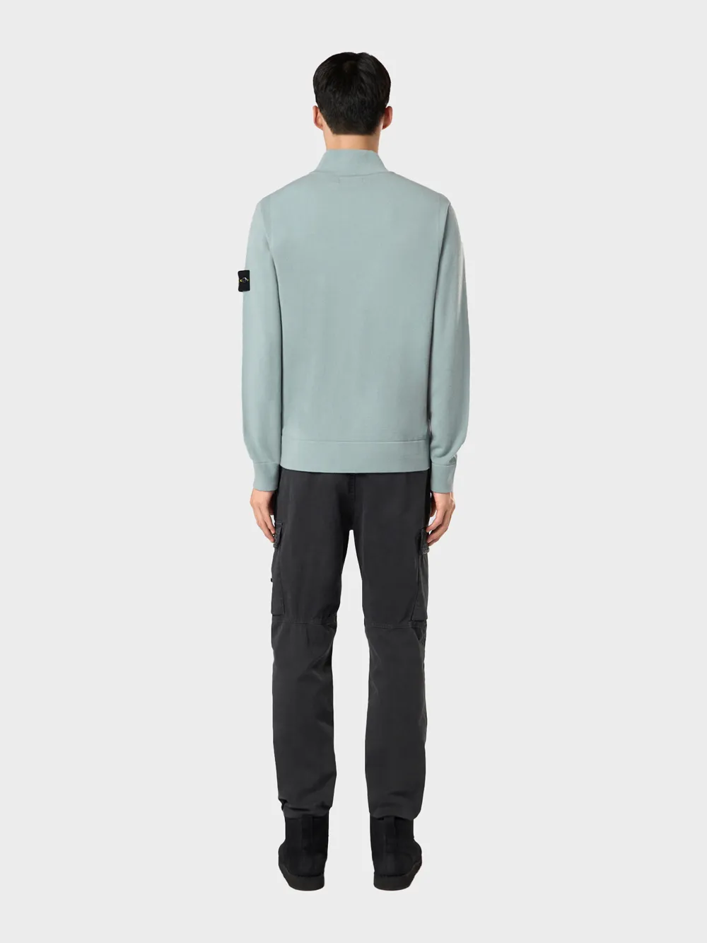 Stone Island Virgin Wool Quarter Zip Sweatshirt Grig Verd - Image 4