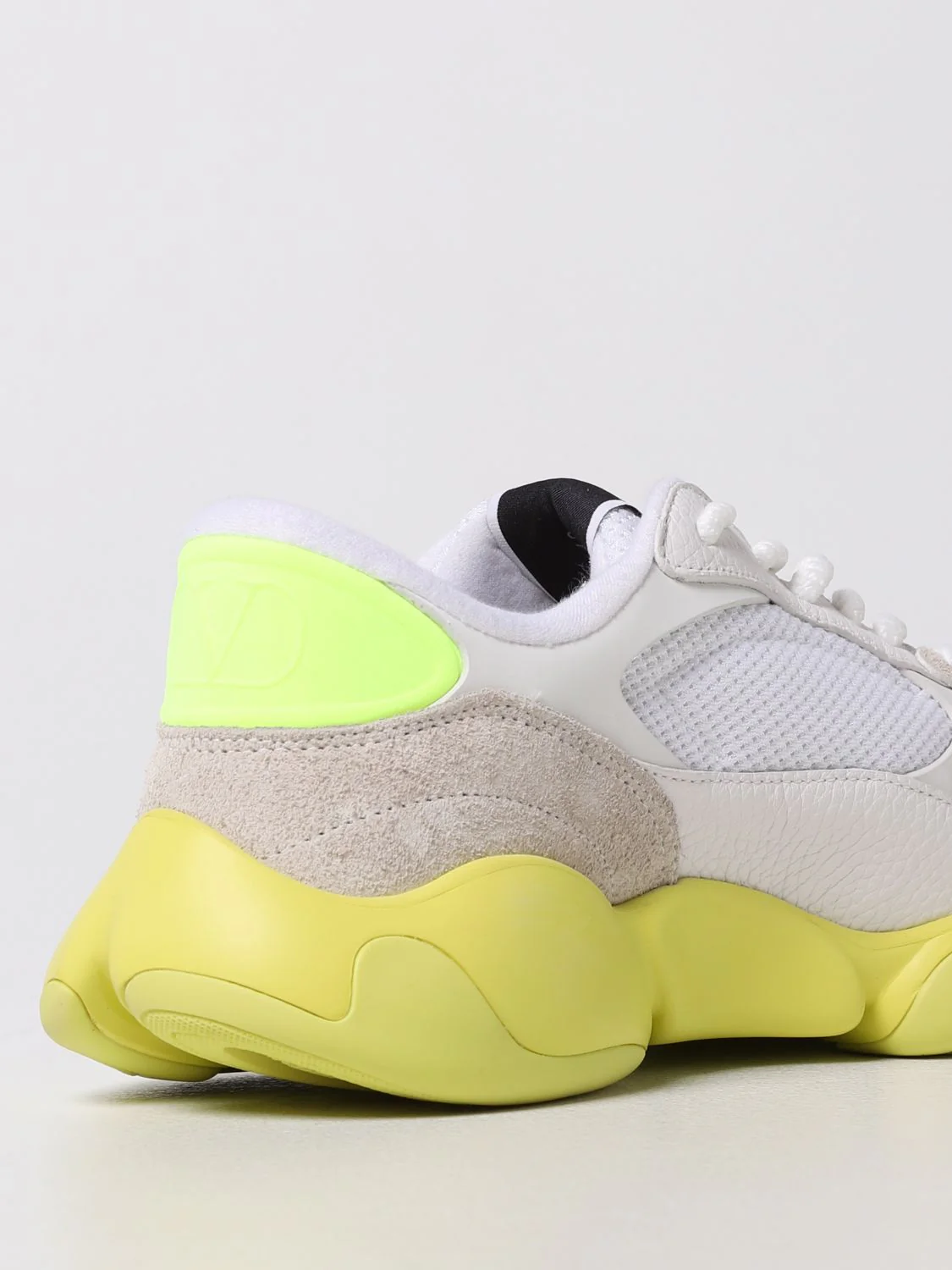 Valentino Garavani Bubbleback Mesh and Suede Trainers in White / Yellow - Image 4